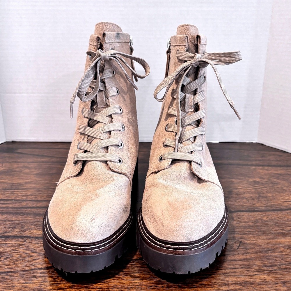 Nordstrom Moonie Water Resistant Suede Combat Boots Sz 8.5M Beige LugSole Grunge